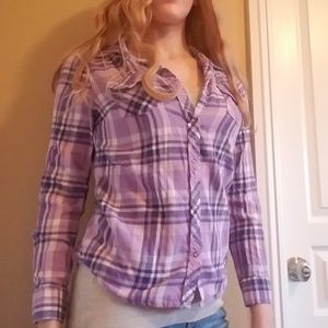Arizona Jean Company Purple Plaid Button-Up Shirt